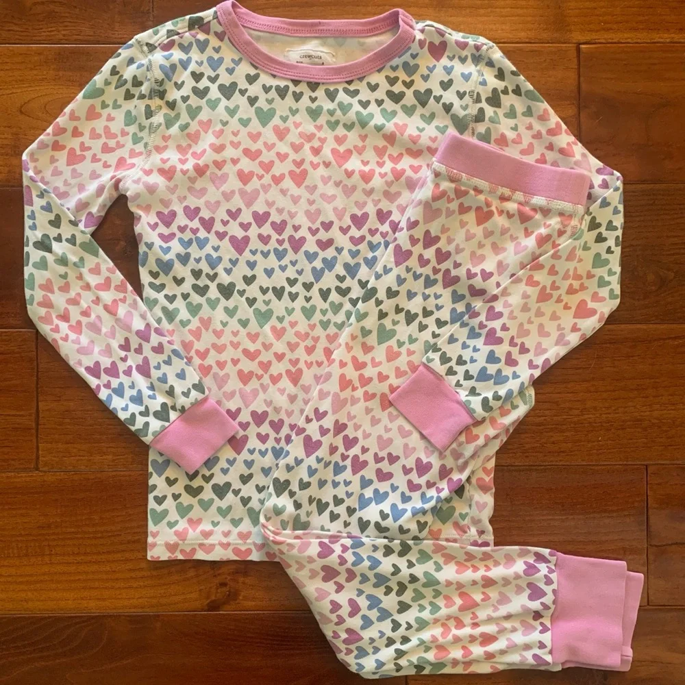 Crewcuts J.Crew Kids Pajama Sets Girls Size 8 Lot Long Sleeve 100% Cotton Hearts